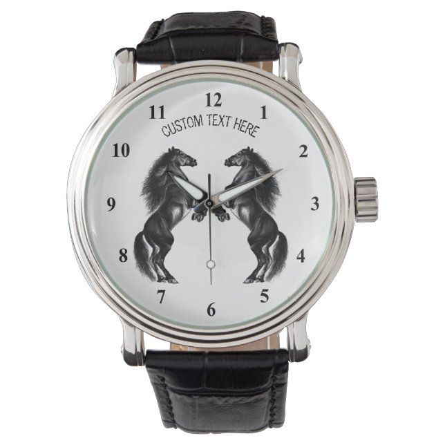 Schwarze Pferde beobachten - Benutzerdefinierter T Armbanduhr (Vorderseite)
