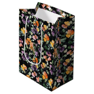 Schwarze Pfirsich Lila Grün Floral Mittlere Geschenktüte