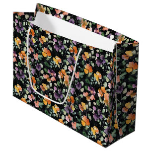 Schwarze Pfirsich Lila Grüne Floral Große Geschenktüte