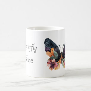 Schwarze Pfirsich-Rosa-Blumen-Schmetterling-Küsse Kaffeetasse