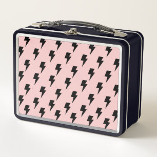 Schwarze Pink-Blitz-Y2K-Indie-Bold-Style Metall Brotdose