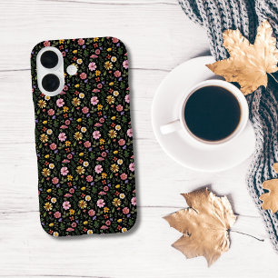 Schwarze Pink Gelbe Grüne Wasserfarbe Blumen Trend iPhone 16 Hülle