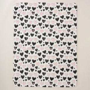 Schwarze Pink Herzen Sherpadecke