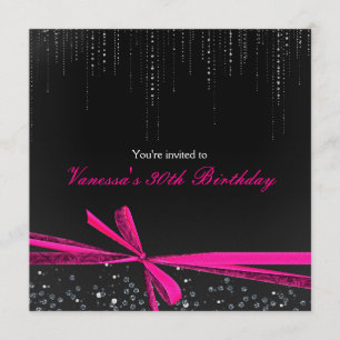 Schwarze Pink-Ribbon-Schleife-Rhinstone-Party-Einl Einladung