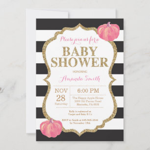 Schwarze Pink- und Gold-Kürbis-Baby-Shower-Einladu Einladung
