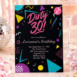 Schwarze Pinke Retro 30 Einladung