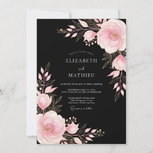 Schwarze Pinke Sinnliche Florale Hochzeit Einladung