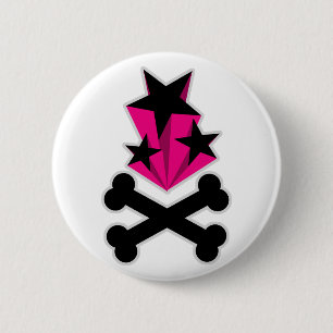 Schwarze Pinksterne Totenköpfe Button