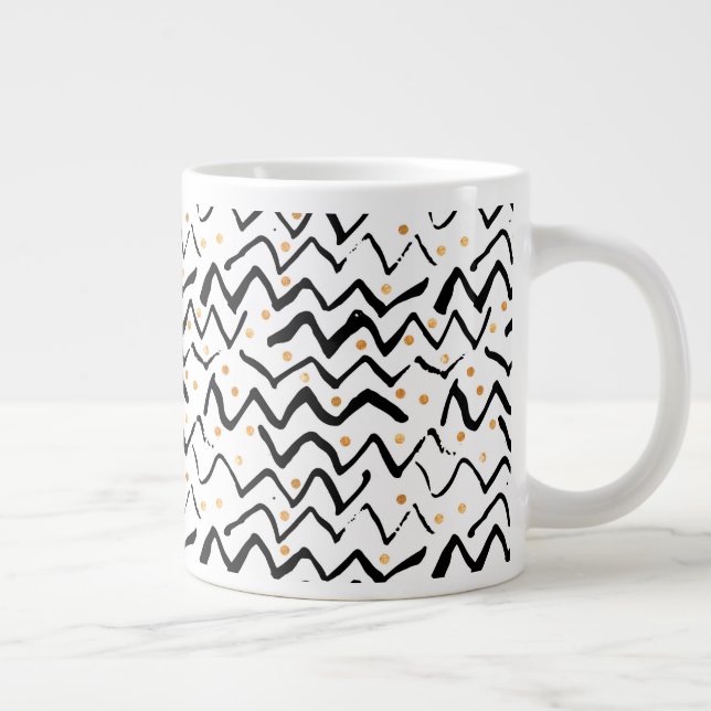 Schwarze Pinselstriche und Punktmuster Jumbo-Tasse (Rechts)