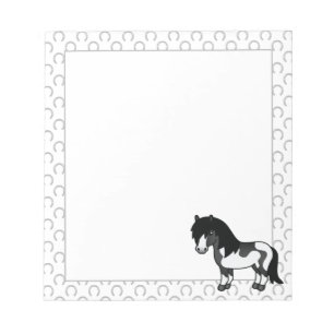 Schwarze Pinto-Shetland-Pony-Cartoon-Illustration Notizblock