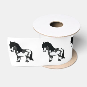 Schwarze Pinto-Shetland-Pony-Cartoon-Illustration Satinband