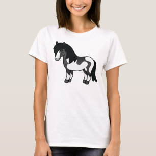 Schwarze Pinto-Shetland-Pony-Cartoon-Illustration T-Shirt