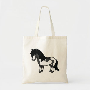 Schwarze Pinto-Shetland-Pony-Cartoon-Illustration Tragetasche