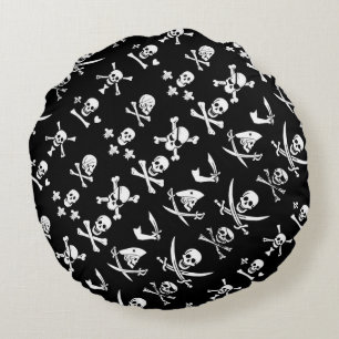 SCHWARZE PIRATBANNER, KREUZTE, SCHWERTER RUNDES KISSEN