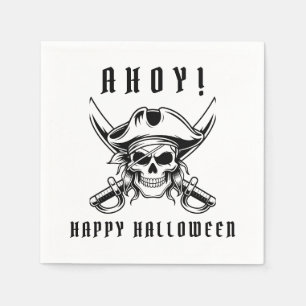 Schwarze Piratenschädel-Halloween-Party Serviette