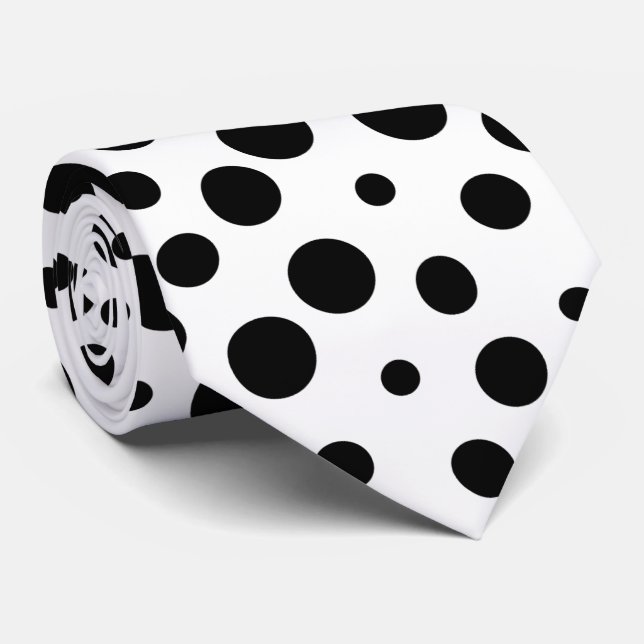 Schwarze Polka Dots Muster auf Weiß Krawatte (Gerollt)