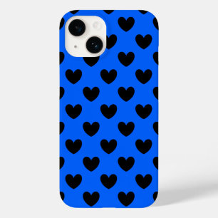 Schwarze Polka Herzen auf blau Case-Mate iPhone 14 Hülle