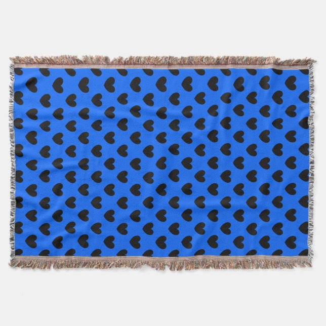 Schwarze Polka Herzen auf blau Decke (Vorderseite)