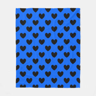 Schwarze Polka Herzen auf blau Fleecedecke