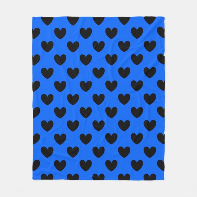 Schwarze Polka Herzen auf blau Fleecedecke (Vorderseite)