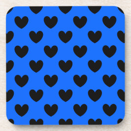 Schwarze Polka Herzen auf blau Getränkeuntersetzer