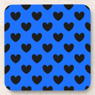 Schwarze Polka Herzen auf blau Getränkeuntersetzer