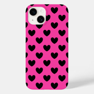 Schwarze Polka Herzen auf Fuchsienrosa Case-Mate iPhone 14 Hülle