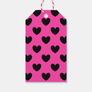Schwarze Polka Herzen auf Fuchsienrosa Geschenkanhänger