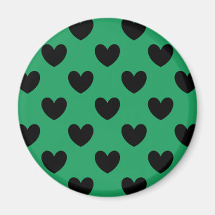 Schwarze Polka Herzen auf Kelly Green Magnet