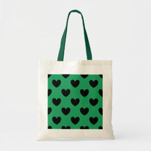 Schwarze Polka Herzen auf Kelly Green Tragetasche