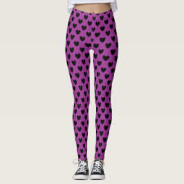 Schwarze Polka-Herzen auf lila Leggings