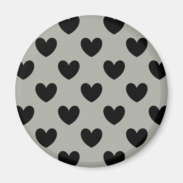 Schwarze Polka Herzen auf Pussywillow Gray Magnet (Vorne)