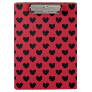 Schwarze Polka Herzen auf rot Klemmbrett