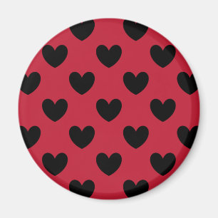 Schwarze Polka Herzen auf rot Magnet