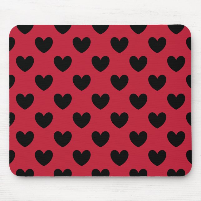 Schwarze Polka Herzen auf rot Mousepad (Vorne)