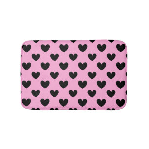 Schwarze Polka Herzen auf Zuckerwatte rosa Badematte