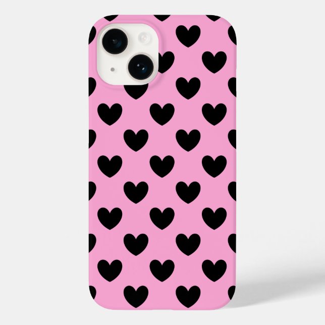Schwarze Polka Herzen auf Zuckerwatte rosa Case-Mate iPhone 14 Hülle (Rückseite)