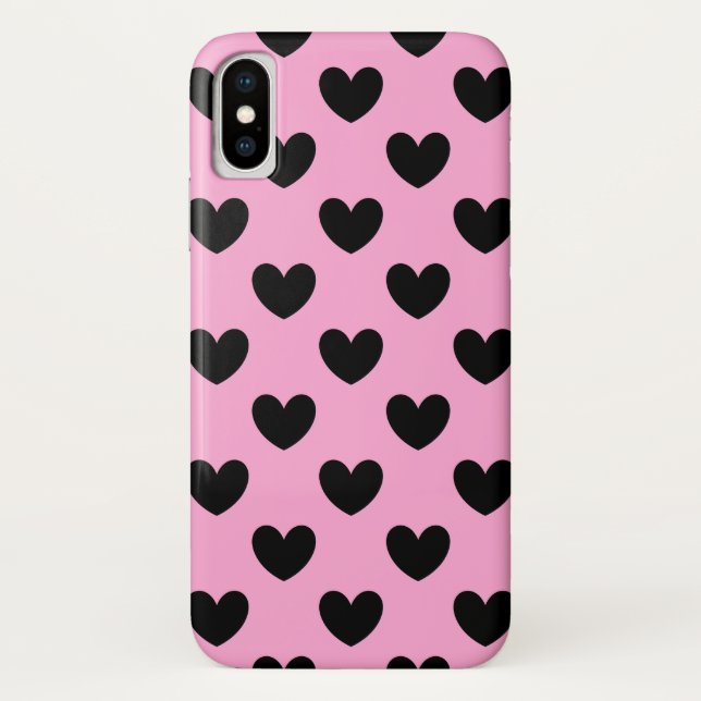 Schwarze Polka Herzen auf Zuckerwatte rosa Case-Mate iPhone Hülle (Rückseite)