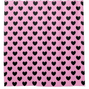 Schwarze Polka Herzen auf Zuckerwatte rosa Duschvorhang