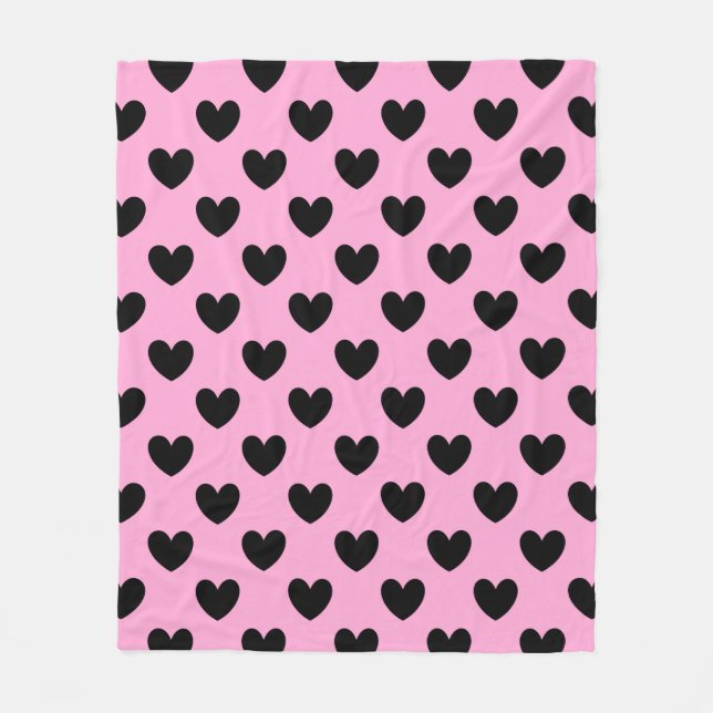 Schwarze Polka Herzen auf Zuckerwatte rosa Fleecedecke (Vorderseite)