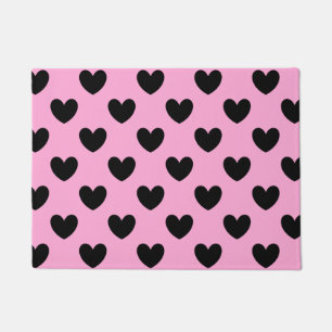 Schwarze Polka Herzen auf Zuckerwatte rosa Fußmatte
