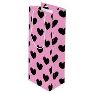 Schwarze Polka Herzen auf Zuckerwatte rosa Geschenktüte Für Weinflaschen