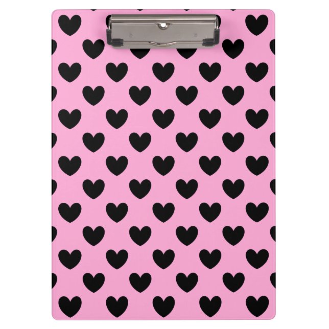 Schwarze Polka Herzen auf Zuckerwatte rosa Klemmbrett (Vorderseite)