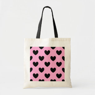 Schwarze Polka Herzen auf Zuckerwatte rosa Tragetasche