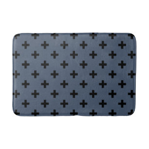 Schwarze Polka-Kreuze auf blau-grau Badematte