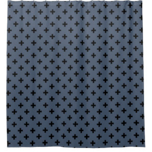 Schwarze Polka-Kreuze auf blau-grau Duschvorhang