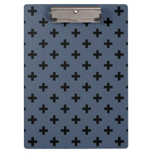Schwarze Polka-Kreuze auf blau-grau Klemmbrett