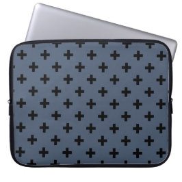 Schwarze Polka-Kreuze auf blau-grau Laptopschutzhülle