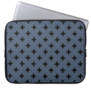 Schwarze Polka-Kreuze auf blau-grau Laptopschutzhülle