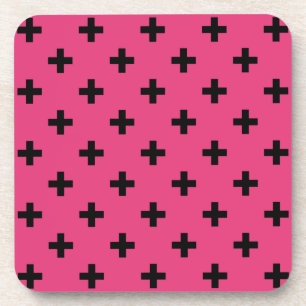 Schwarze Polka-Kreuze auf Fuchsia Getränkeuntersetzer